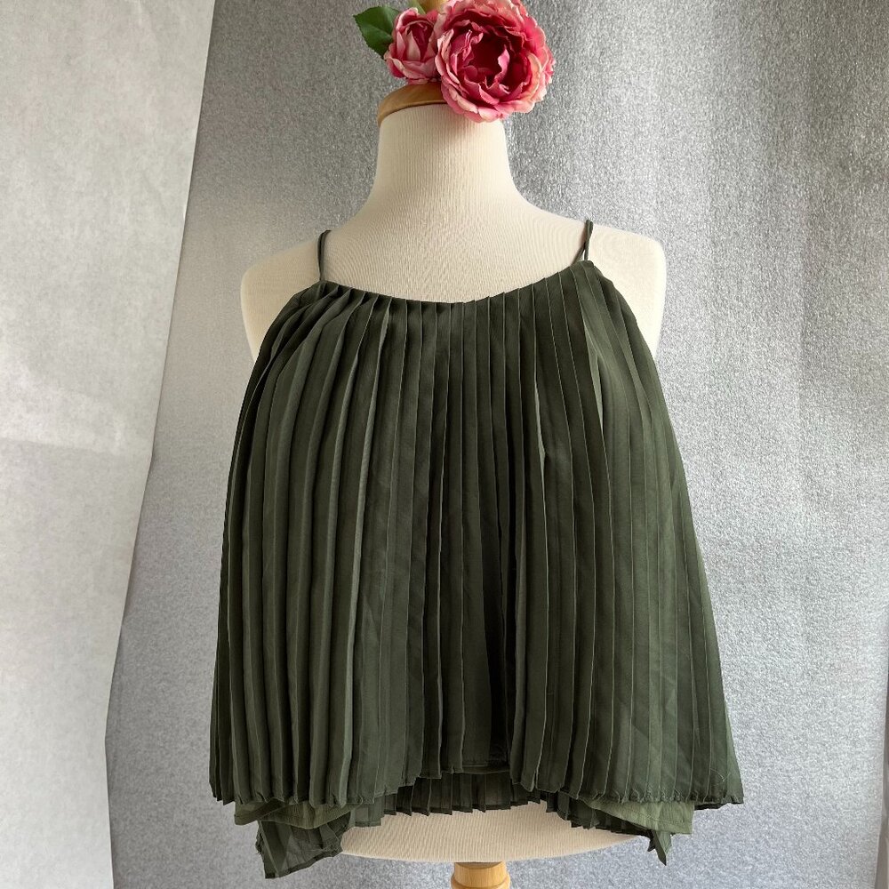 Abercrombie & Fitch Army Green Pleated Spaghetti Strap Lined Tank Size XS